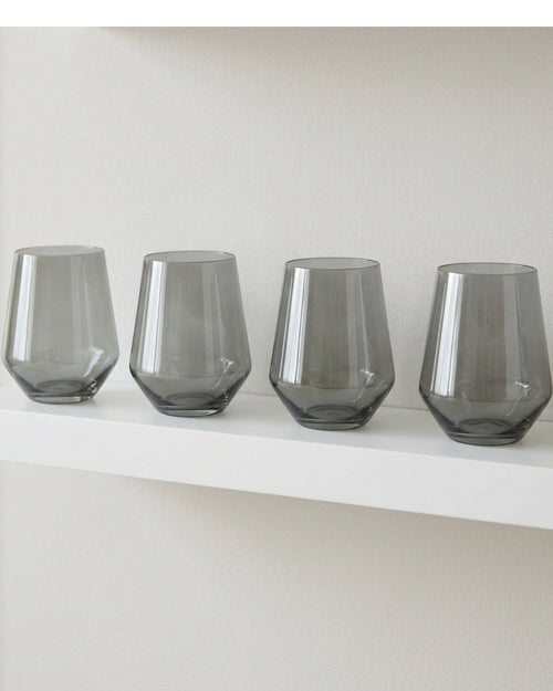 Fexru Angular Stemless Red Wine Glasses 17 oz Smoke Set of 4 - Lifestyle view