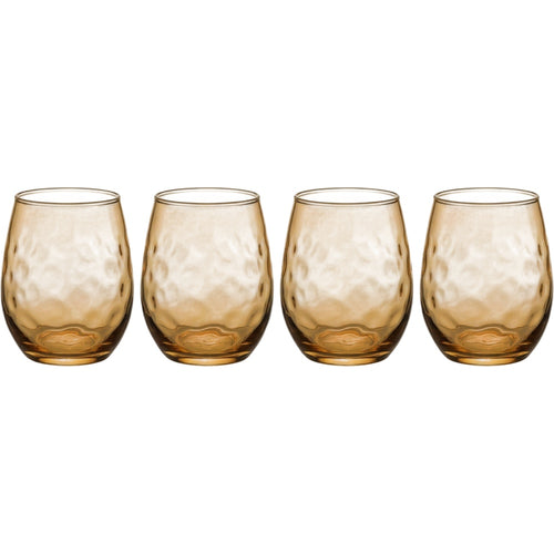 Fexru Dimpled Stemless Red Wine Glasses 12 oz Amber Set of 4 - Product view