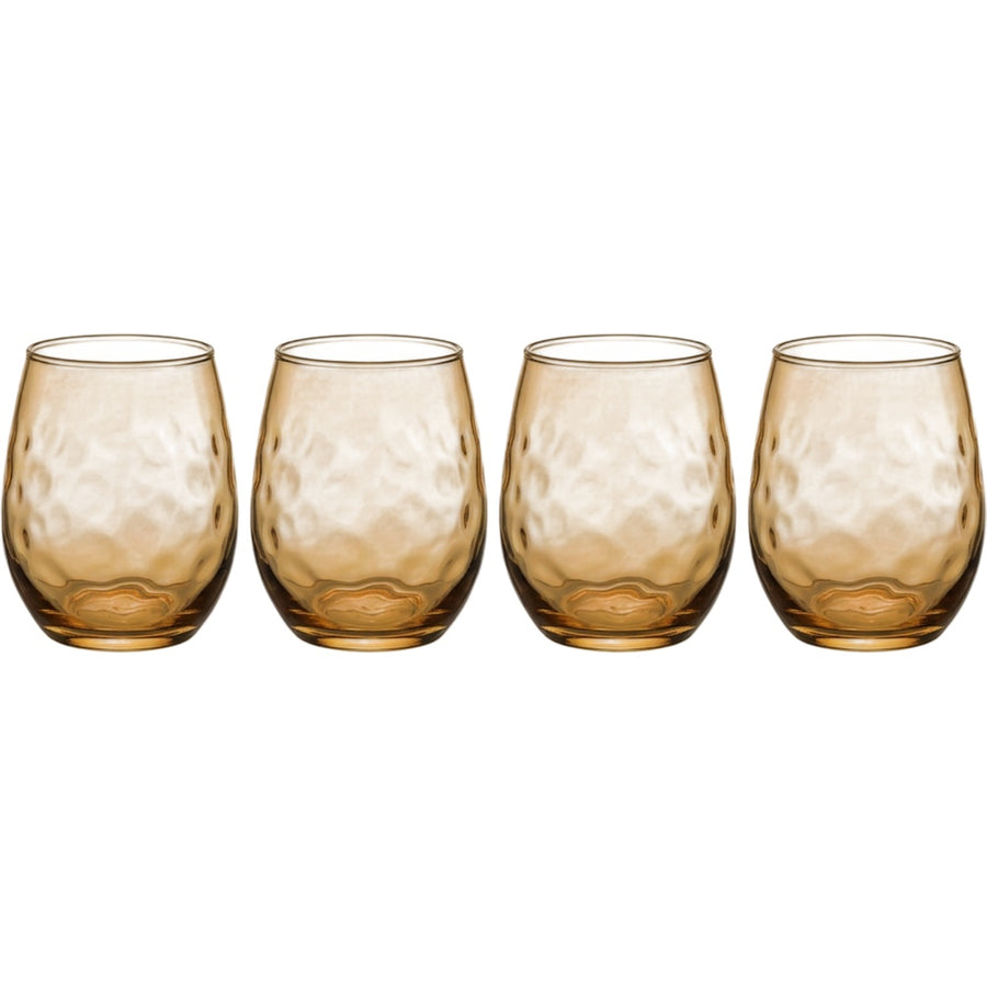 Fexru Dimpled Stemless Red Wine Glasses 12 oz Amber Set of 4